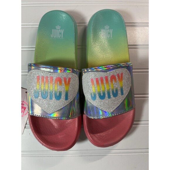 Juicy Couture Iridescent Rainbow Slides Sandals Girls size 5 NWT - Picture 2 of 9